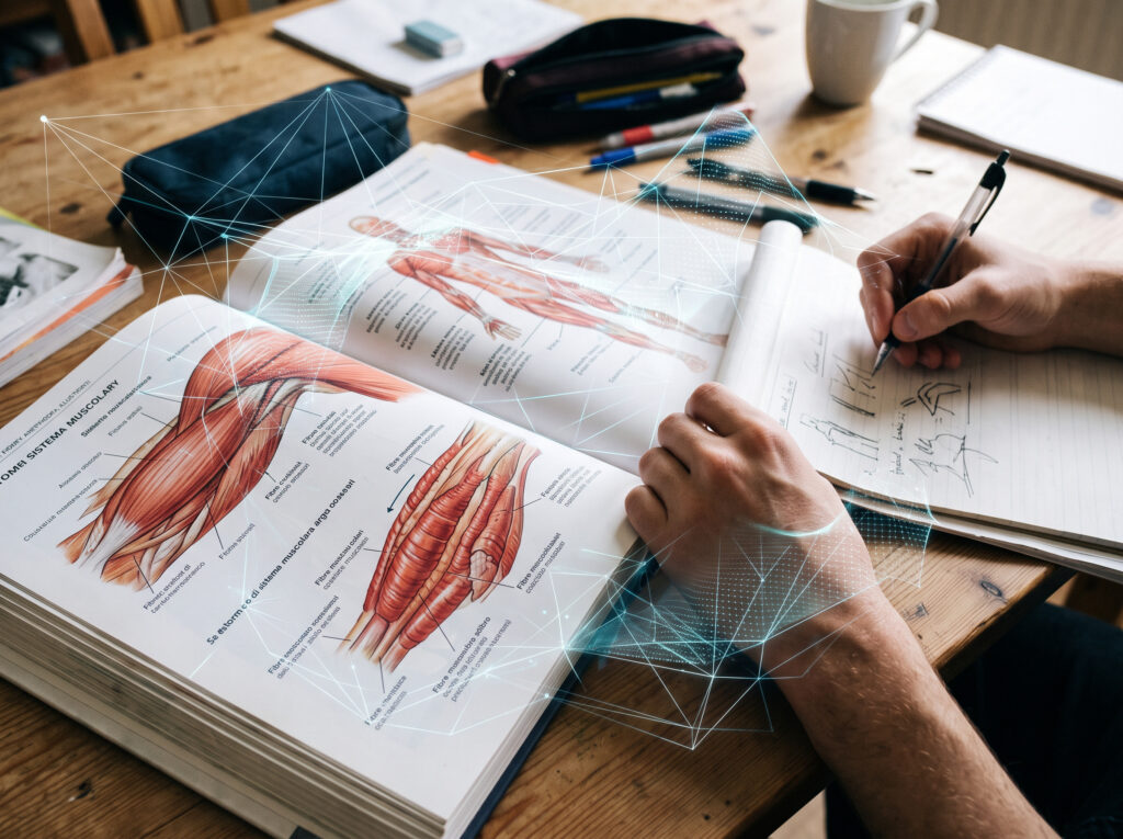 Rolfing- Studente che studia l'anatomia umana