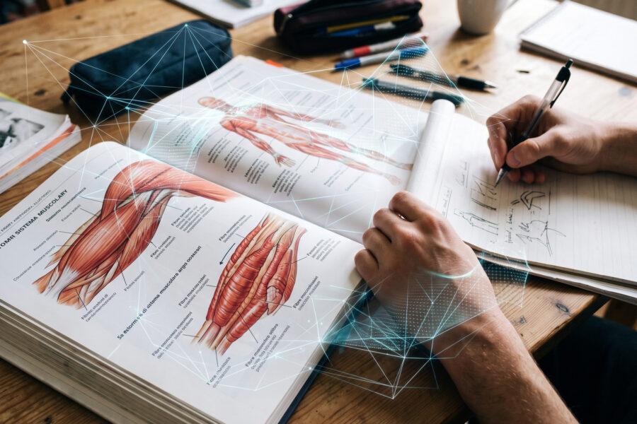 Rolfing- Studente che studia l'anatomia umana